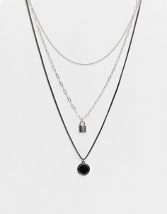Серебристое ярусное ожерелье с подвесками Bershka-Серебряный