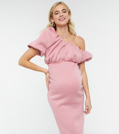 Эксклюзивное розовое платье миди для беременных на одно плечо с юбкой-карандашом ASOS DESIGN Maternity-Розовый