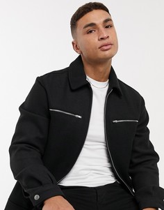 Черная куртка-рубашка с добавлением шерсти ASOS DESIGN-Черный