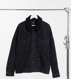 Черная выбеленная джинсовая куртка в стиле oversized со съемным воротником из искусственного меха ASOS DESIGN Plus-Черный