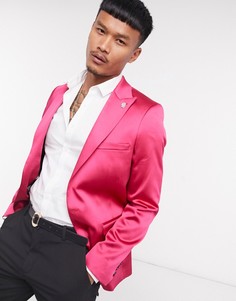Ярко-розовый сатиновый пиджак с остроконечными лацканами Twisted Tailor