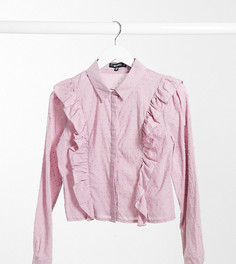 Розовая укороченная рубашка в горошек добби с оборками Missguided-Розовый