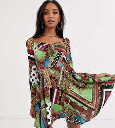 Короткое приталенное платье с квадратным вырезом и принтом Outrageous Fortune-Многоцветный