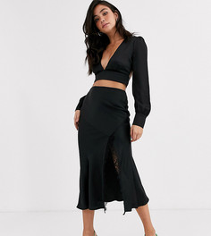 Черная юбка миди с кружевной вставкой Outrageous Fortune-Черный