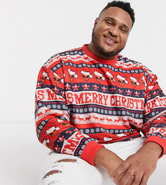 Новогодний oversize-свитшот в полоску с принтом пришельцев ASOS DESIGN Plus-Multi