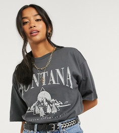 Темно-серая футболка с винтажным принтом "Montana" ASOS DESIGN Petite-Серый