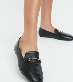 Черные туфли на плоской подошве с золотистой отделкой и мягким квадратным носком RAID Wide Fit Vella-Черный