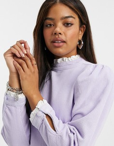 Лавандовое вельветовое платье мини из поплина с рюшами на воротнике ASOS DESIGN-Фиолетовый