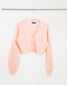 Вязаный кардиган персикового цвета с косами Bershka-Розовый