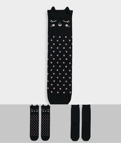 Набор из 2 пар черно-розовых носков с изображением милого животного Hunkemoller-Мульти