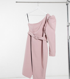 Розовое платье миди на одно плечо с поясом Lavish Alice Plus-Розовый цвет