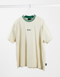 Бежевая футболка с коротким рукавом и зелеными полосками Kickers-Бежевый
