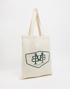 Бежевая сумка-тоут из плотной ткани с эмблемой ASOS DESIGN-Черный