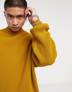 Вязаный в рубчик свитер в стиле oversized с высоким воротником в горчичном цвете ASOS DESIGN-Желтый