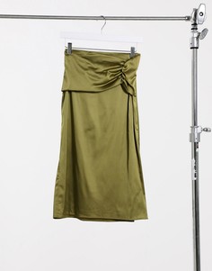 Зеленая атласная юбка косого кроя NaaNaa-Зеленый цвет
