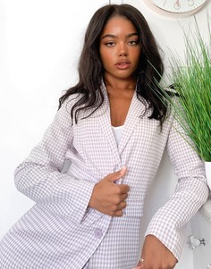 Длинный пиджак в лавандовую клеточку от комплекта Heartbreak-Фиолетовый