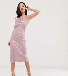 Атласное розовое платье макси со свободным вырезом и кружевом Outrageous Fortune-Розовый