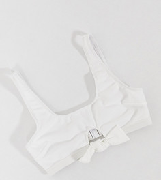 Эксклюзивный фактурный укороченный бикини-топ белого цвета с завязками для груди большого размера Peek & Beau-Белый
