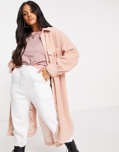 Длинная куртка-рубашка из искусственного меха розового цвета Jayley-Розовый цвет