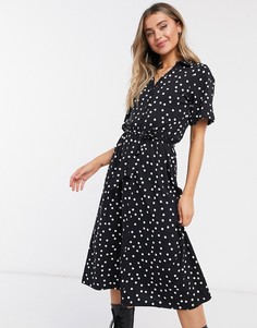 Платье-рубашка миди на пуговицах в черном цвете в горошек ASOS DESIGN-Черный цвет
