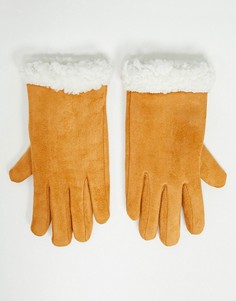 Перчатки оранжевого цвета из искусственной кожи с отделкой искусственным мехом SVNX-Оранжевый цвет