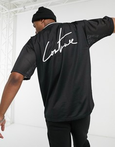 Черная футболка в сеточку в стиле oversized с логотипом на спинке The Couture Club-Черный цвет