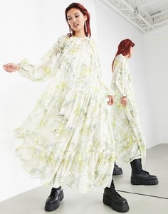 Свободное атласное платье макси с цветочным принтом и эффектом выгорания ASOS EDITION-Многоцветный