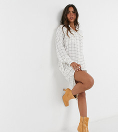 Платье-рубашка миди из фланели кремового цвета в клетку на пуговицах Native Youth-Белый