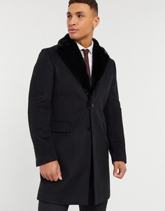Пальто с воротником из искусственного меха Gianni Feraud-Черный цвет