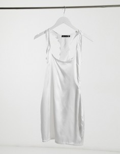 Белое атласное платье мини со спинкой-борцовкой I Saw It First-Белый