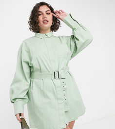Зеленое платье-рубашка мини с поясом COLLUSION Plus-Зеленый цвет