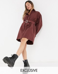 Шоколадно-коричневое платье мини с поясом COLLUSION-Мульти