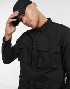 Черная рубашка навыпуск в стиле милитари от комплекта Another Influence-Черный