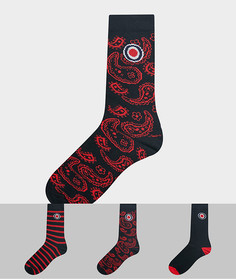 Набор из 3 пар носков (в полоску/с принтом пейсли) Lambretta-Красный