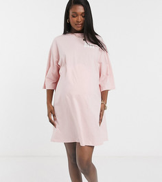 Эксклюзивное розовое платье-футболка в стиле oversized с надписью «Baby» ASOS DESIGN Maternity-Розовый цвет