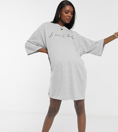 Эксклюзивное серое платье-футболка в стиле oversized с надписью «Sweet Baby» ASOS DESIGN Maternity-Серый