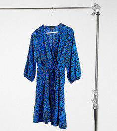 Синее платье мини с запахом и леопардовым принтом New Look Tall-Голубой