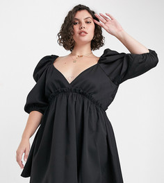 Черное свободное платье мини с объемными рукавами In The Style Plus x Lorna Luxe-Черный цвет