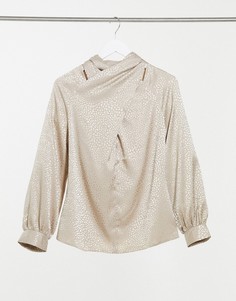 Светло-бежевая блузка с высоким воротником Closet London-Белый