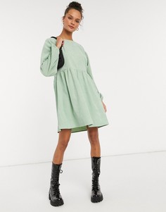 Свободное вельветовое платье мини пастельных тонов с длинными рукавами Daisy Street-Зеленый цвет