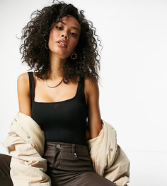 Базовое облегающее боди черного цвета с квадратным вырезом Flounce London Tall-Черный цвет