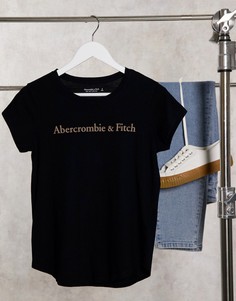 Черная футболка с круглым вырезом и логотипом спереди Abercrombie & Fitch-Голубой