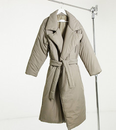 Пуховое пальто макси с поясом и воротником ASOS DESIGN Tall-Коричневый цвет