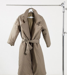 Дутое пальто макси орехового цвета с поясом ASOS DESIGN Petite-Коричневый