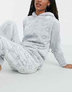 Уютная велюровая пижама серого цвета с тиснением в виде звезд Loungeable-Серый
