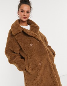 Коричневое плюшевое пальто Monki-Коричневый цвет
