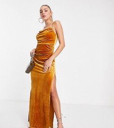 Эксклюзивное бархатное платье макси с разрезом до бедра горчичного цвета Jaded Rose-Желтый