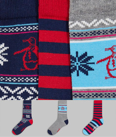Три пары новогодних носков с принтом серого/синего/красного цветов в коробке Penguin-Мульти