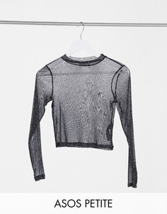 Блестящий сетчатый лонгслив черного цвета ASOS DESIGN Petite-Черный цвет