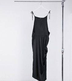 Черное атласное платье с высокой горловиной NaaNaa Plus-Черный цвет